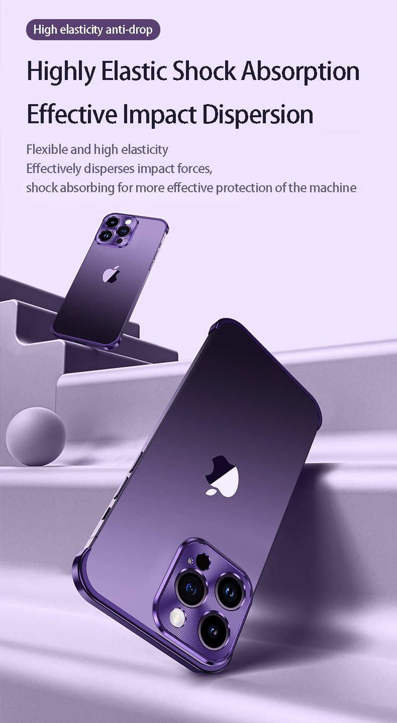 Metal Corner Pad True Frameless Anti-Fall Phone Case For iPhone for IPhone 16 15 14 13 12 Pro max plus