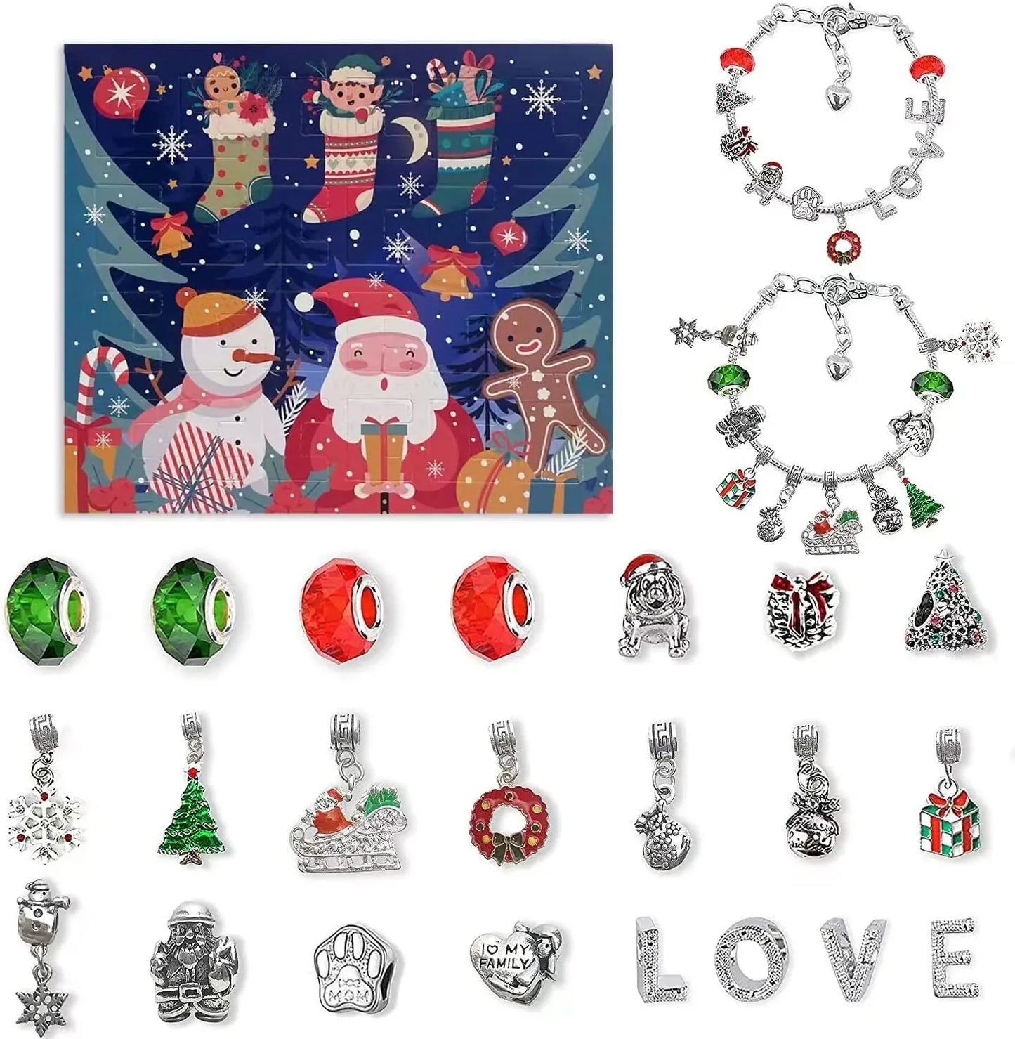 24 Pcs DIY Christmas Advent Calendar Bracelets Set