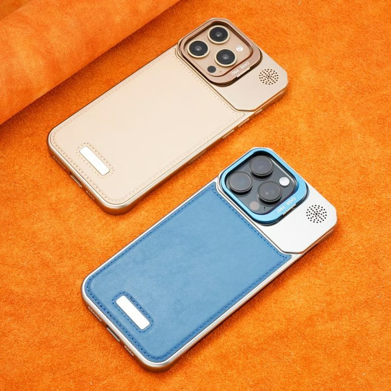 Frameless carbon fiber leather phone case with lens holder for iPhone 16/15/14/13/12 series
