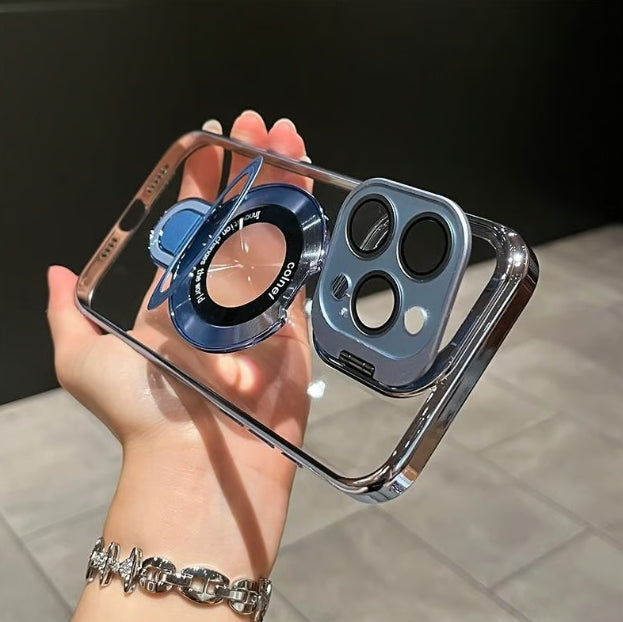 Crystal Clear Ring Grip Lens Stand Case For iPhone