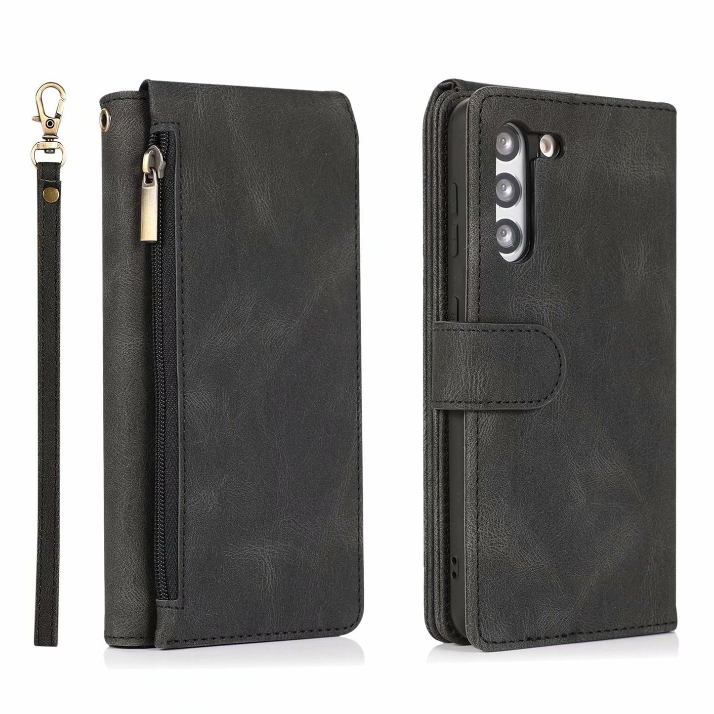 Leather Zipper Wallet Phone Case For Samsung A54