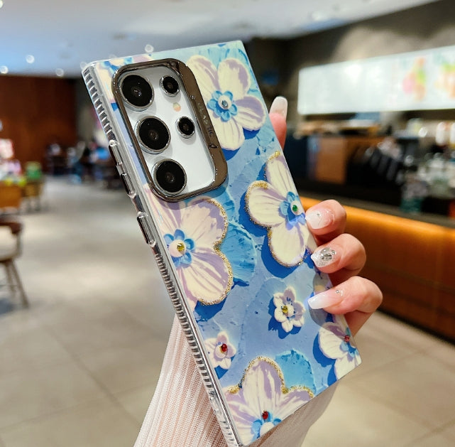 Luxurious Rhinestone Oil Painting Flowers Case For Samsung