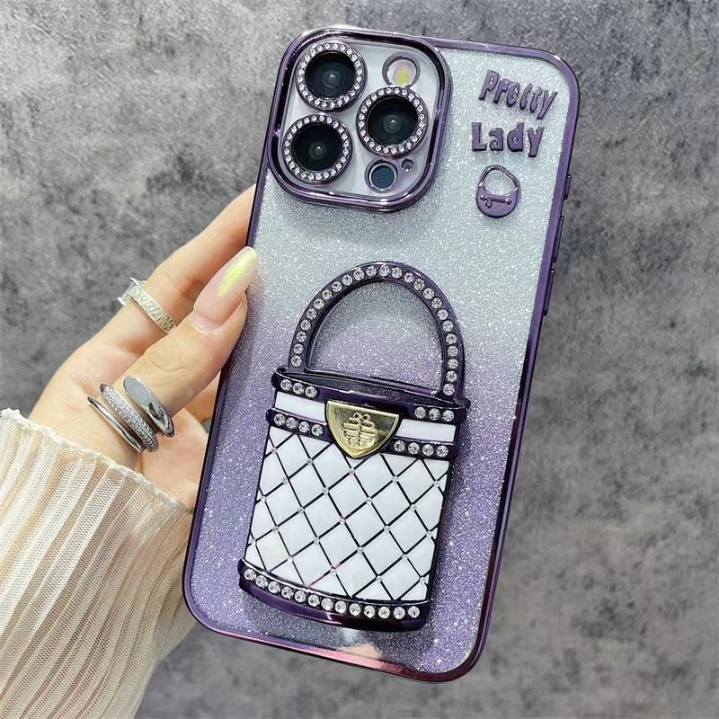 Comes with lens film flash diamond holder makeup mirror iPhone protective case