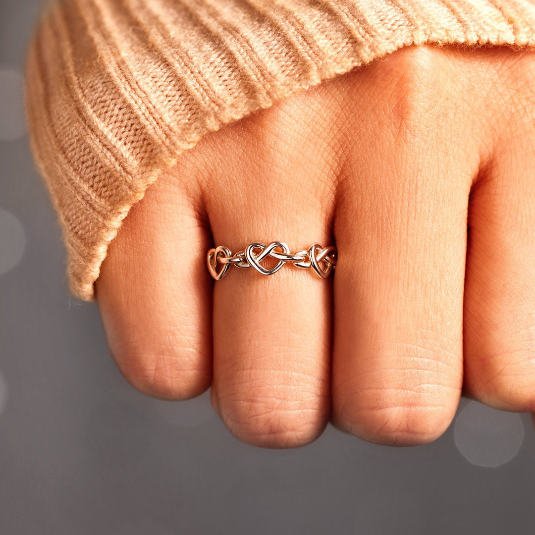 925 Sterling Silver Mother & Daughter Always Connected Infinity Heart Knot Ring