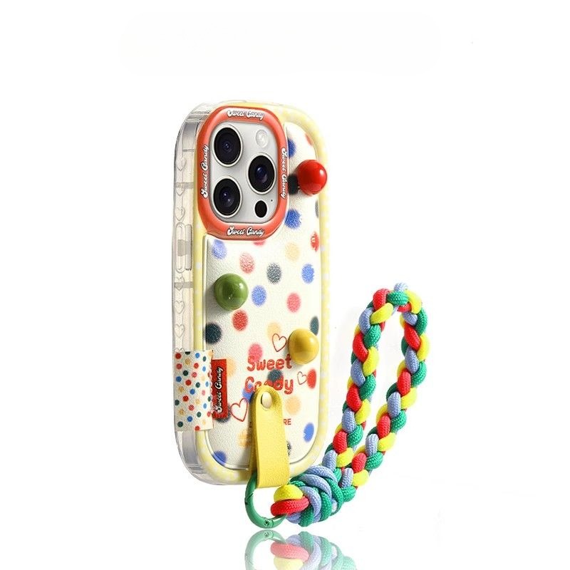 Curved Wave-dot Three-dimensional Jelly Bean Lanyard Case For IPhone