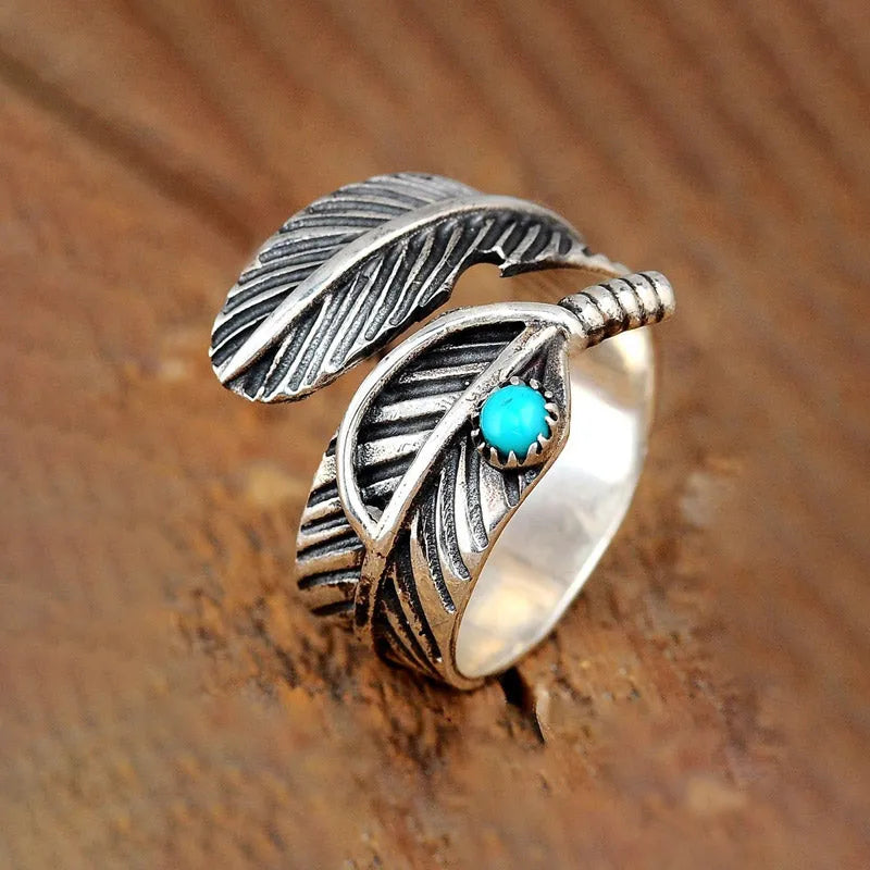 FOR MEMORIAL- YOUR GUARDIAN ANGEL WATCHING AND PROTECTING FEATHER TURQUOISE RING