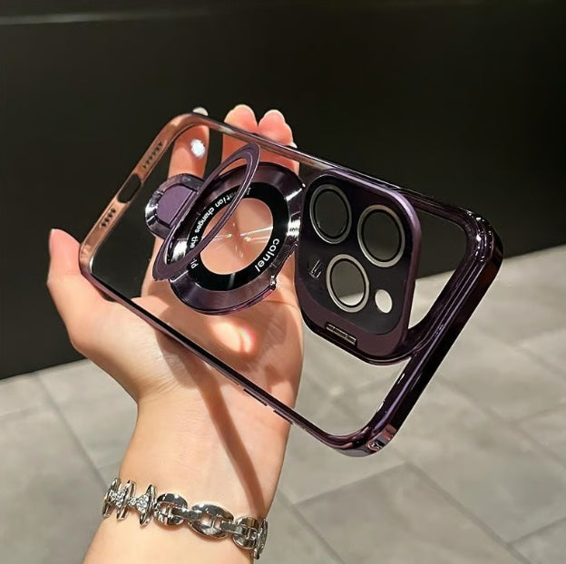 Crystal Clear Ring Grip Lens Stand Case For iPhone