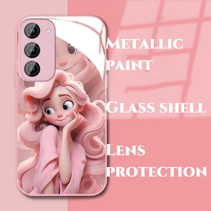 Creative three-dimensional curly hair girl all-inclusive glass phone case