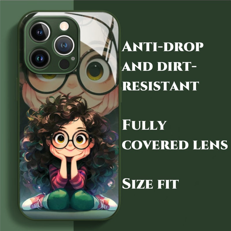 Curly Hair Glasses Girl Liquid Glasses Cartoon Phone Case