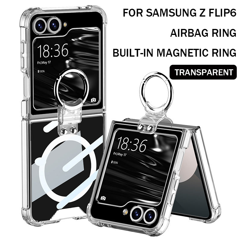 Suitable For Samsung ZFlip/4/5/6 MagSafe Magnetic Transparent Ring Airbag Phone Case