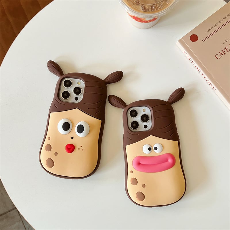 3D Cartoon Fun Braid Girl Super Thick Soft Silicone Phone Case for iPhone15promax