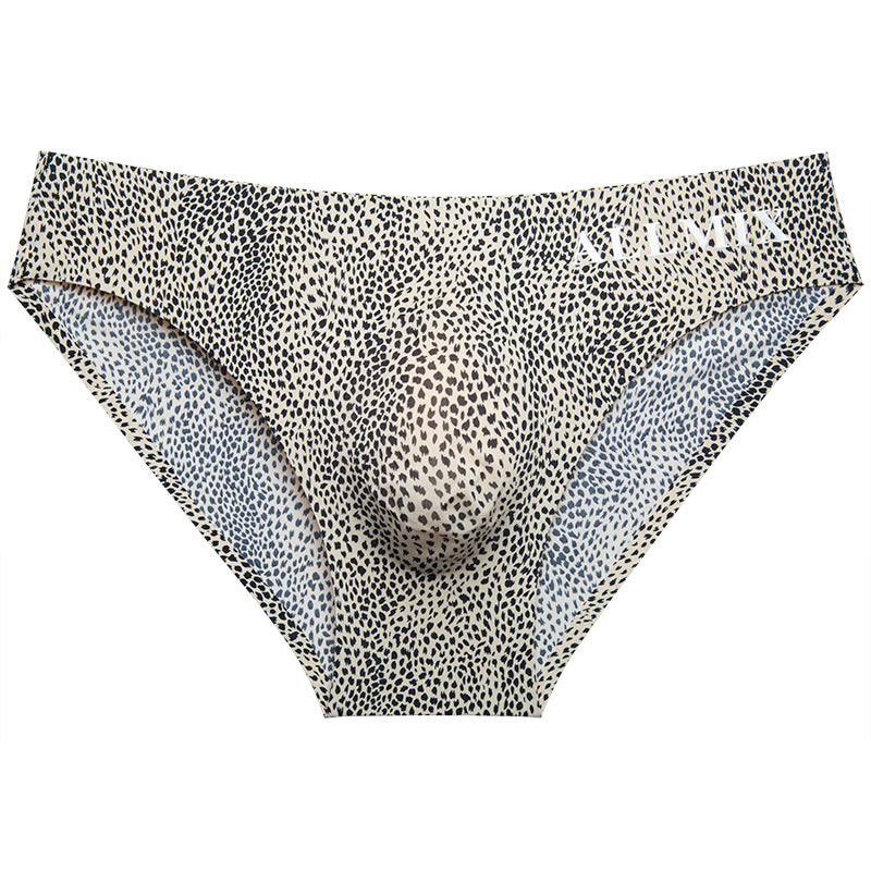 Men's 3D bulge sexy leopard print ice silk briefs