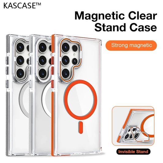 2025 New Transparent Phone Case for Samsung Galaxy S25/S24/S23/S22 Ultra Magnetic Bracket Cover