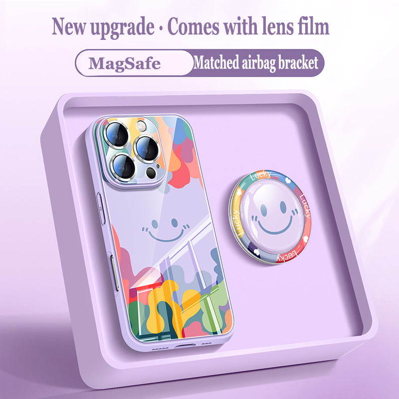 Cute Smiley Liquid Glass Magnetic Holder Phone Case For iPhone