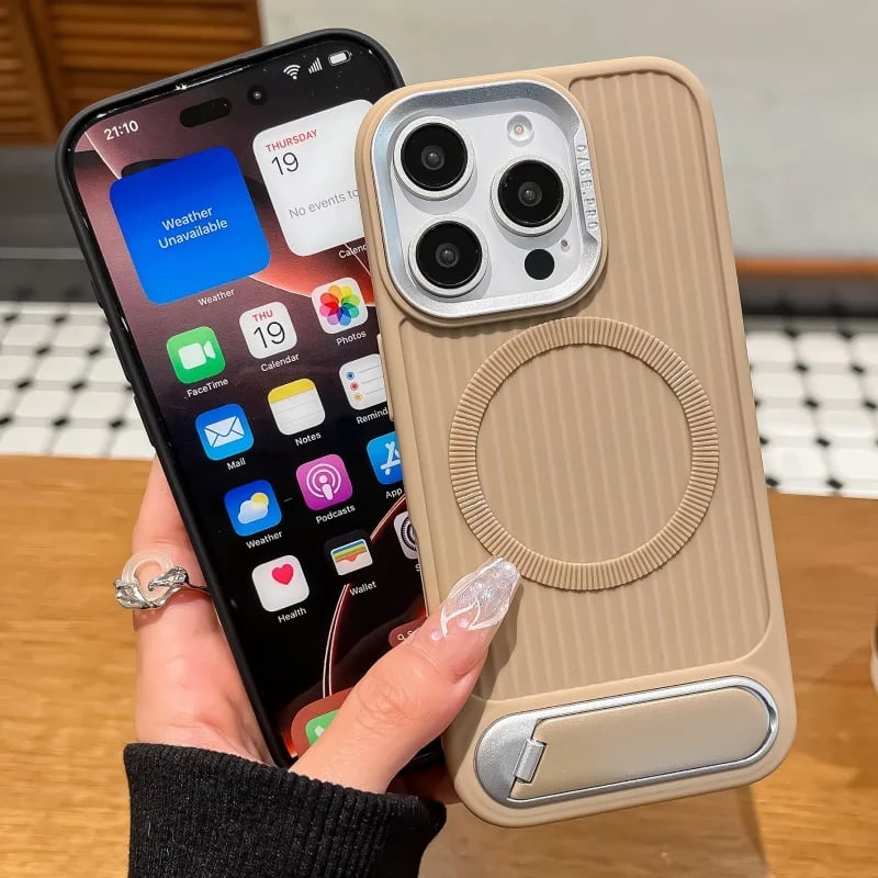 Luxury Stripe With Folding Bracket Plain Phone Case For iPhone