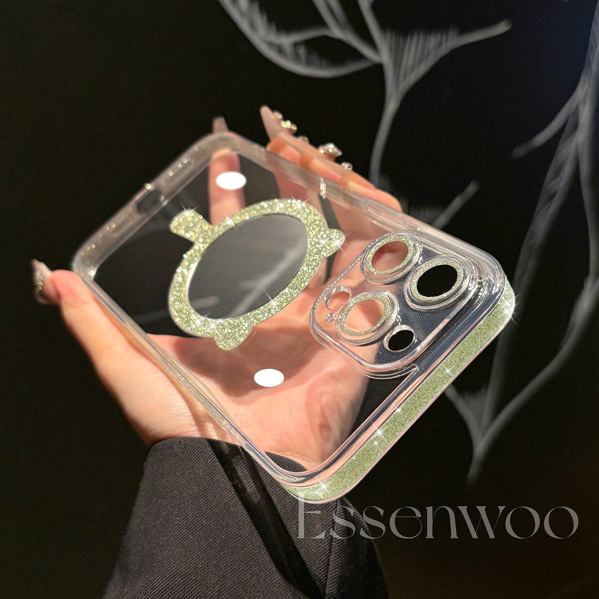 Glitter Style Women's Phone Case Cover for iPhone with Magnetic Ring and Mirror