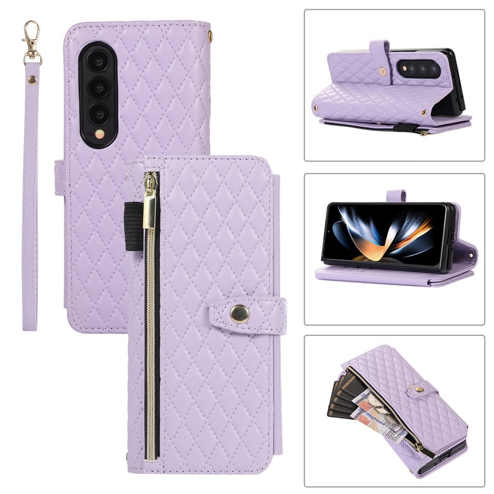 Lanyard Crossbody Rhombic Flip Wallet Case For Samsung Galaxy Z Fold4 Fold3 5G