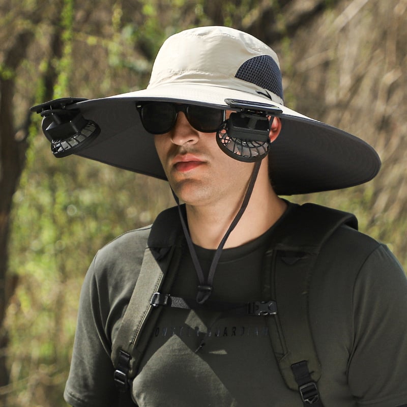 Wide Brim Solar Fan Outdoor Fishing Hat-Solar & USB Charging