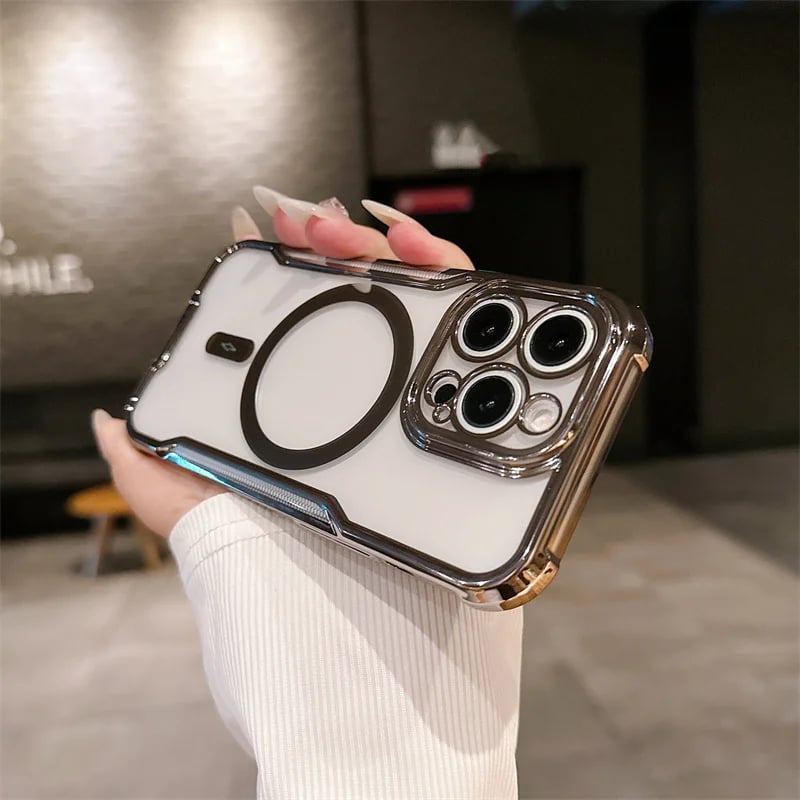 Small Waist Armor Electroplated Magnetic Transparent Shell Magsafe Case