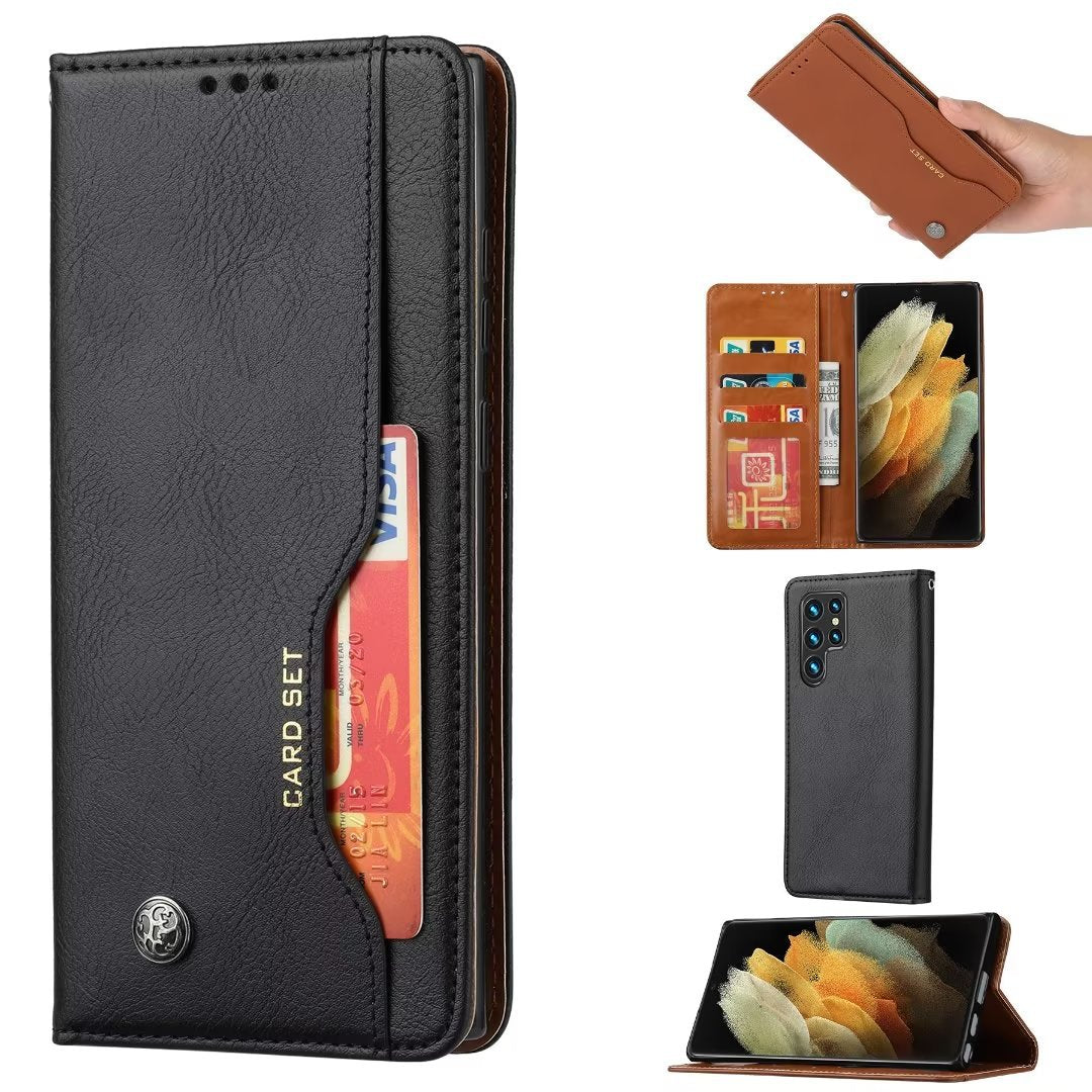 Luxurious Leather Texture Card Wallet Flip Magnetic Protective Case For Samsung