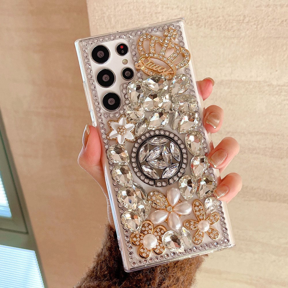 Handmade Luxury High-End Rhinestone Crown Ring Phone Case For Samsung Galaxy