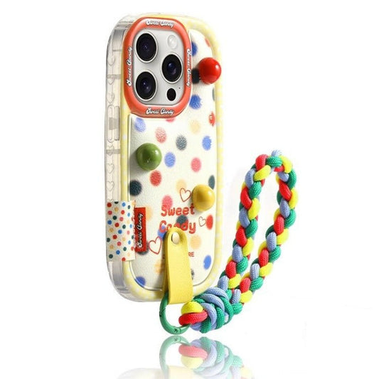 Curved Wave-dot Three-dimensional Jelly Bean Lanyard Case For IPhone