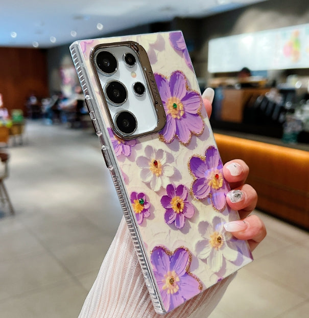 Luxurious Rhinestone Oil Painting Flowers Case For Samsung