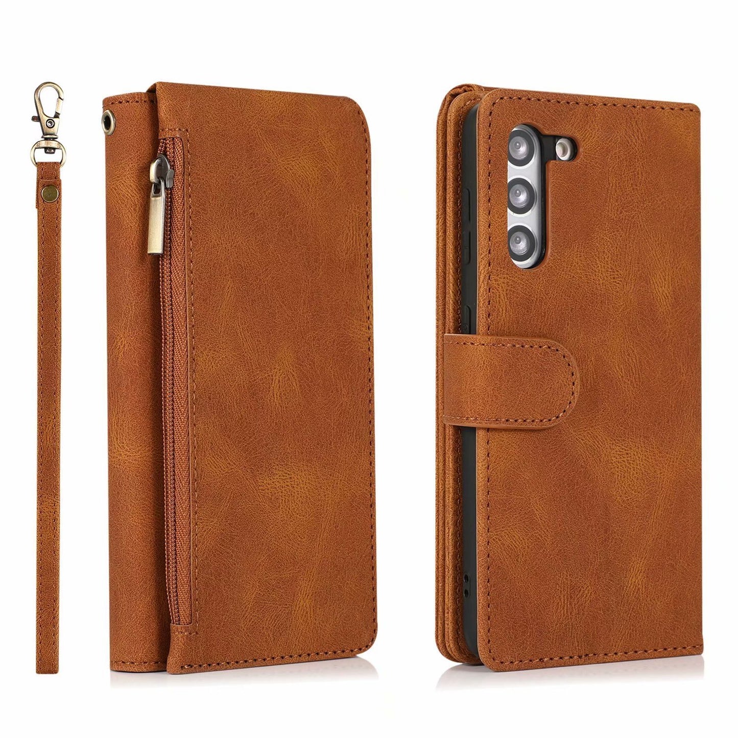 Leather Zipper Wallet Phone Case For Samsung A54