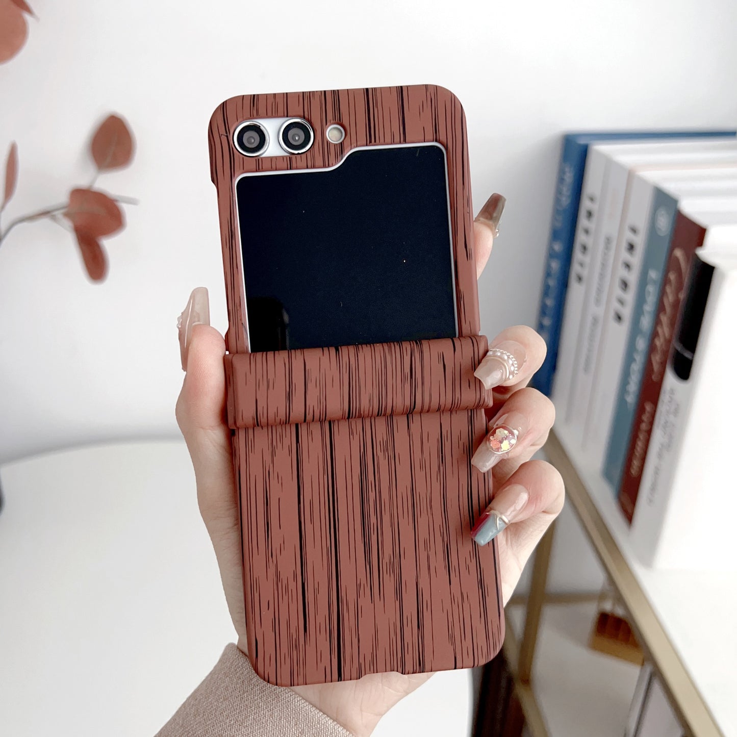 Simple Wood Grain Folding Screen Case For Samsung Z Flip3/4/5