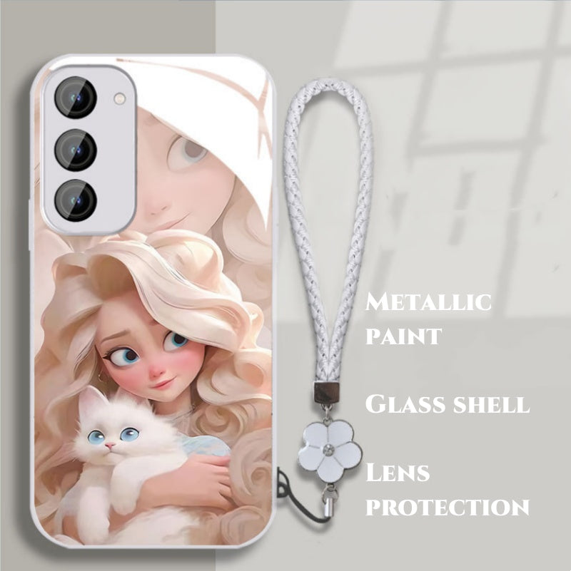 Creative three-dimensional curly hair girl all-inclusive glass phone case