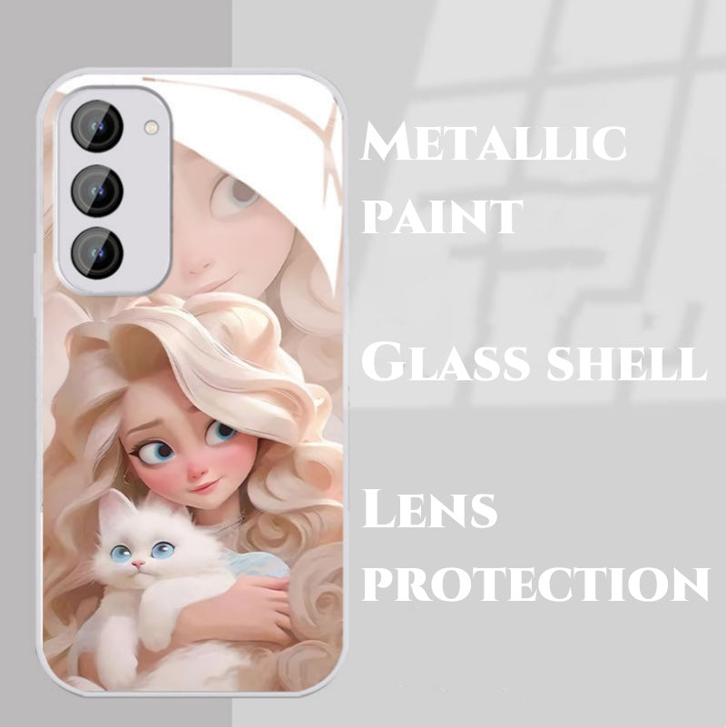 Creative three-dimensional curly hair girl all-inclusive glass phone case