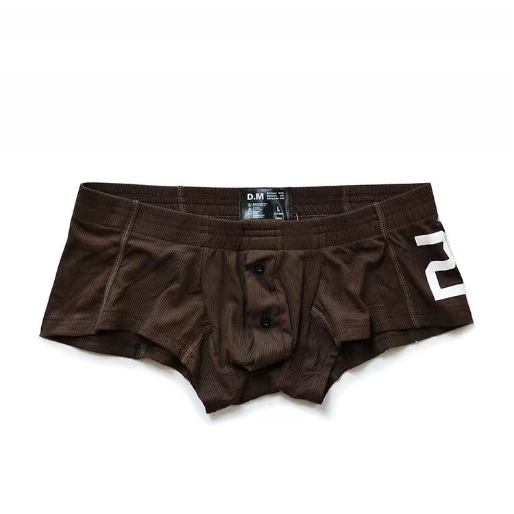 Men's sexy simple boxer briefs solid color button convex bag boxer briefs