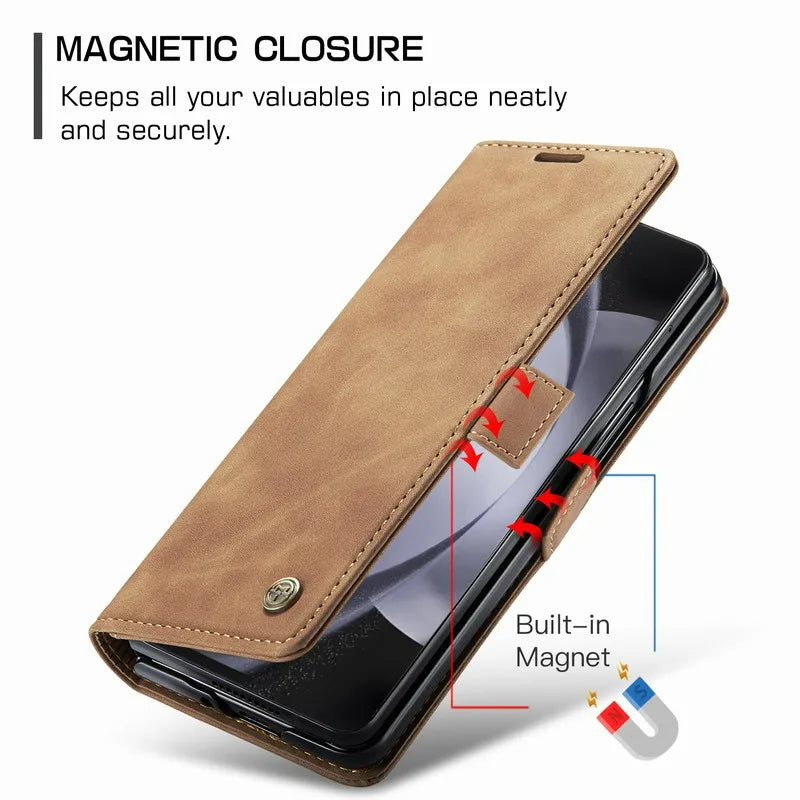 Luxury Matte Magnetic Buckle Leather Wallet Phone Case