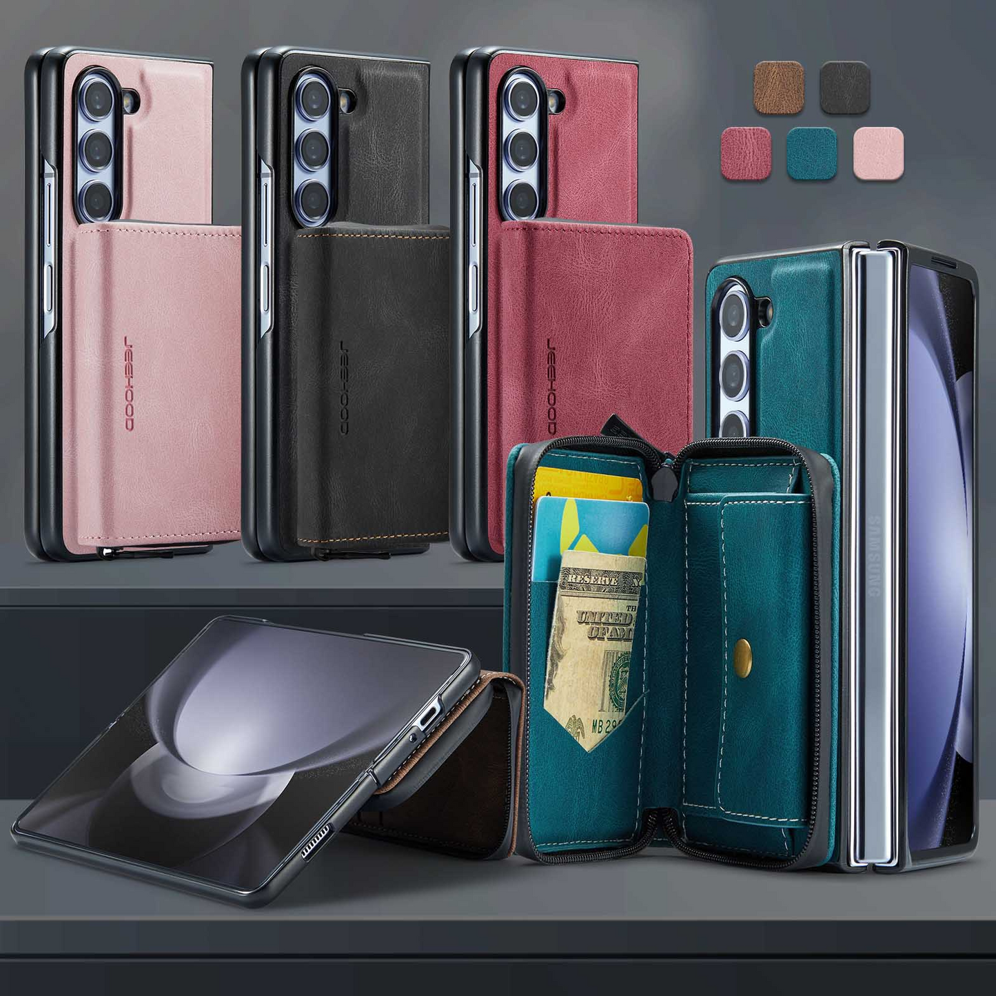 Suitable for Samsung ZFold5 Magnetic Split Zipper Wallet Phone Case