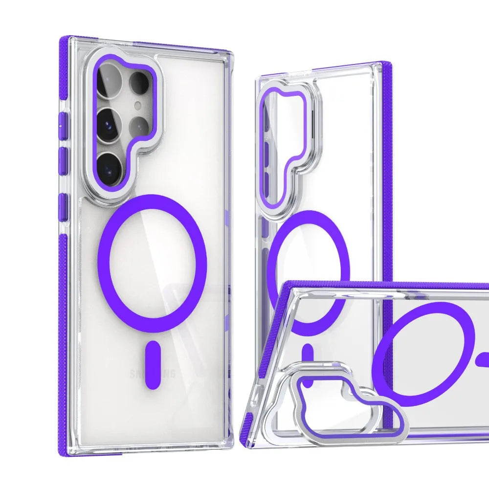 2025 New Transparent Phone Case for Samsung Galaxy S25/S24/S23/S22 Ultra Magnetic Bracket Cover