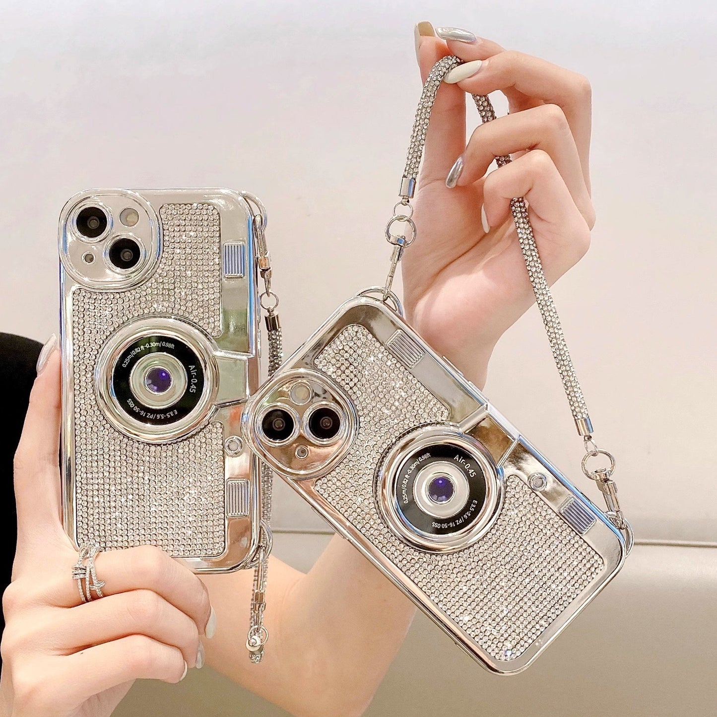 Applicable to iPhone camera diamond mobile phone case Apple 14plus rhinestone high-end wristband bracelet