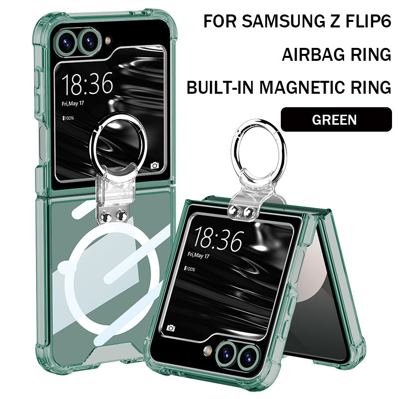 Suitable For Samsung ZFlip/4/5/6 MagSafe Magnetic Transparent Ring Airbag Phone Case