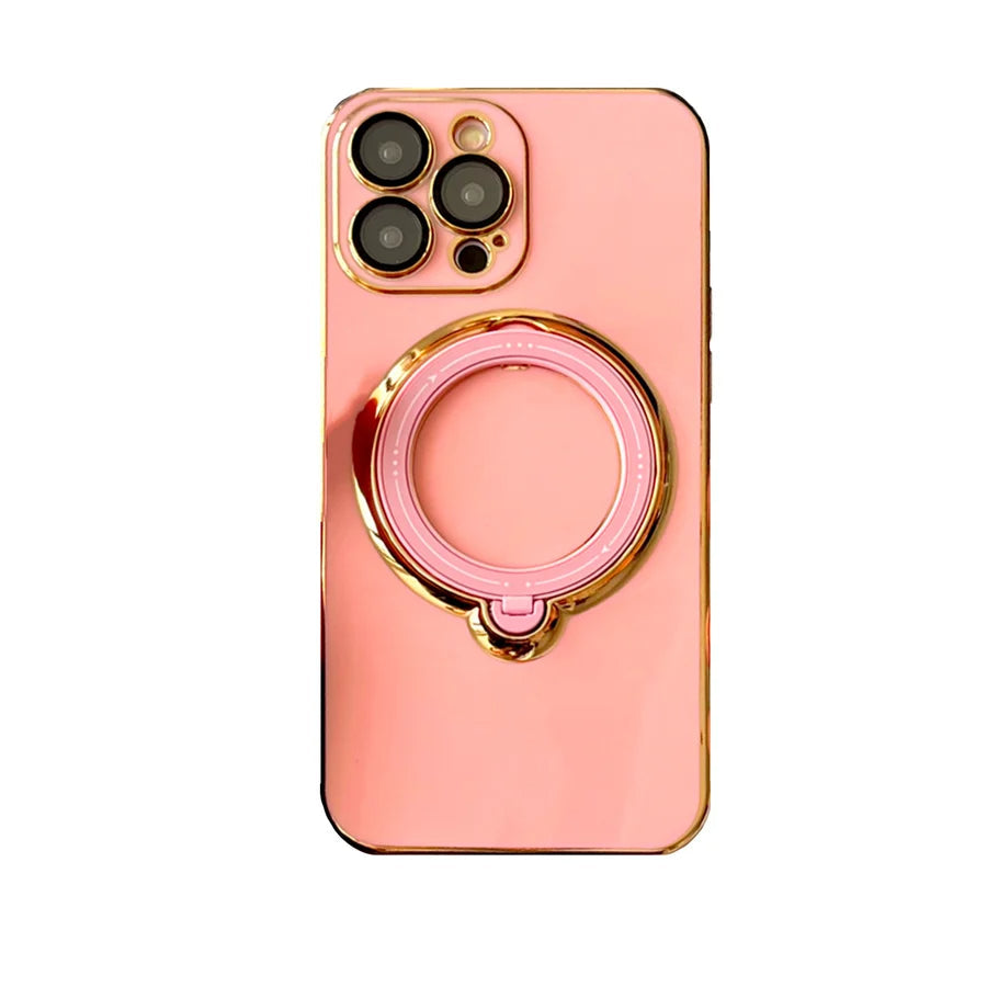 Electroplated Solid Color Rotating Stand Mobile Phone Case