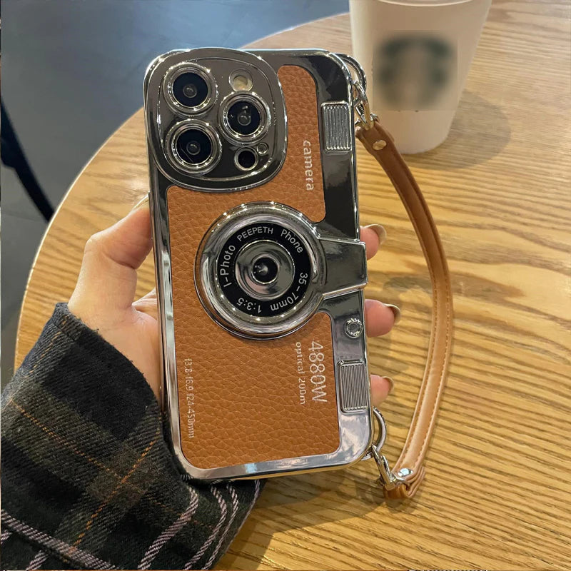 Suitable For IPhone 14 And 15 Series Stereo Retro Camera Phone Case With String