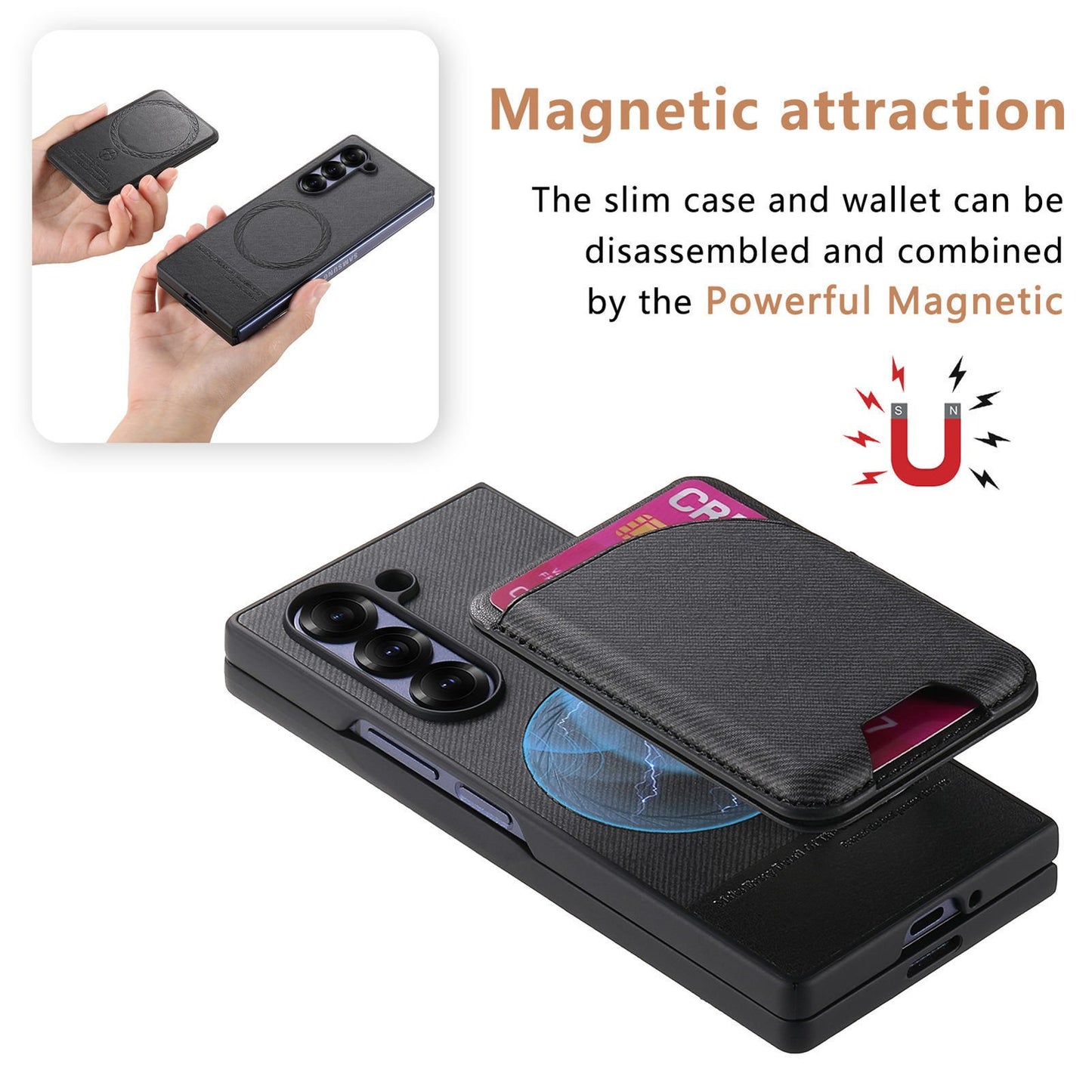 Folding Stand Magnetic Card Holder Spliced Phone Case For Samsung Z Fold3/4/5/6