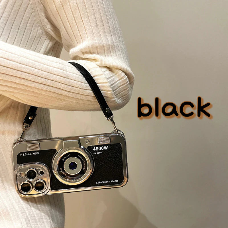 Suitable For IPhone 14 And 15 Series Stereo Retro Camera Phone Case With String