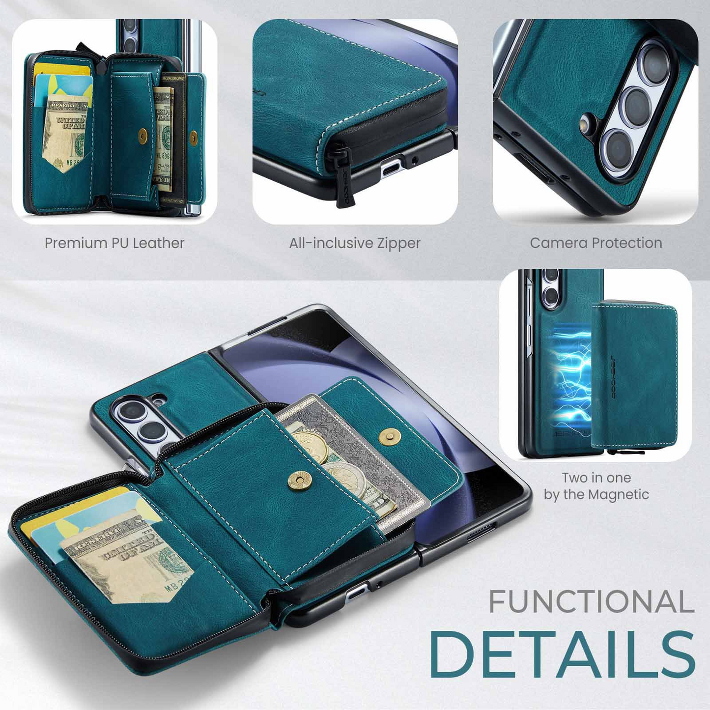 Suitable for Samsung ZFold5 Magnetic Split Zipper Wallet Phone Case