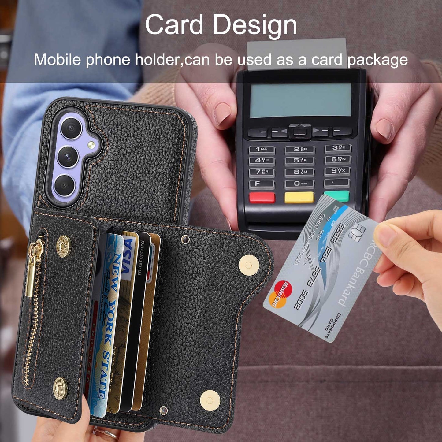 Accordion Zipper Card Holder Crossbody Phone Case For Samsung A55