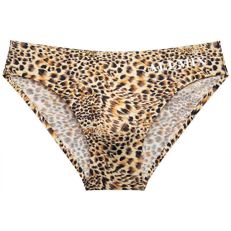 Men's 3D bulge sexy leopard print ice silk briefs