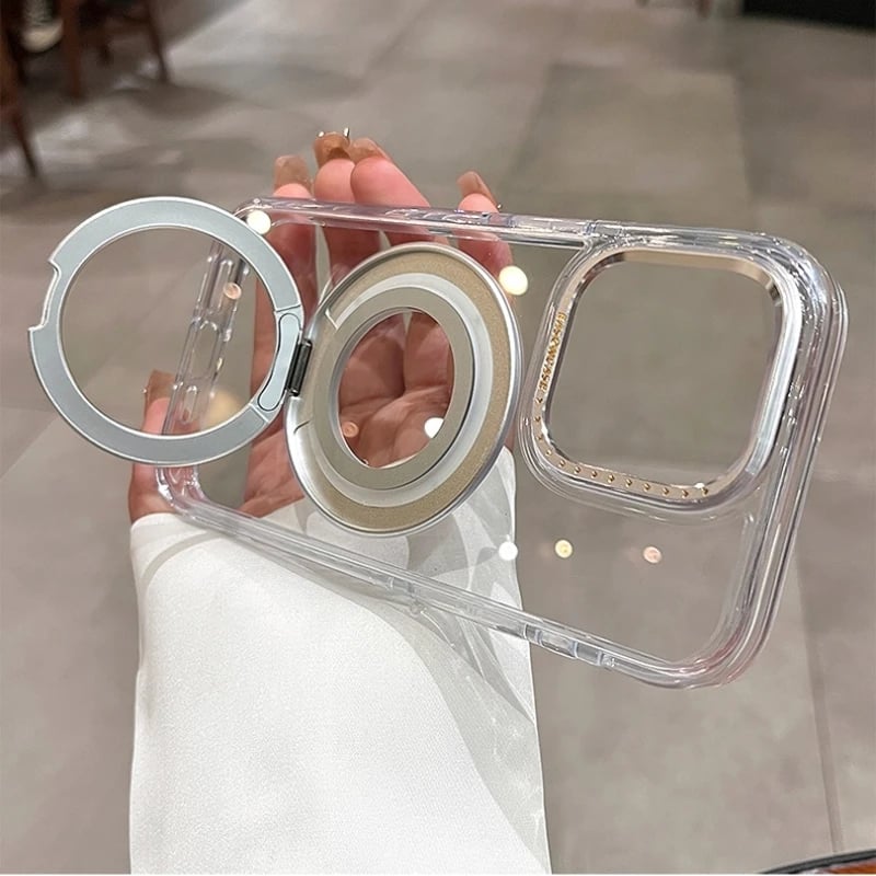 Luxury Magsafe Magnetic Transparent 360°Rotating Holder Stand Phone Case