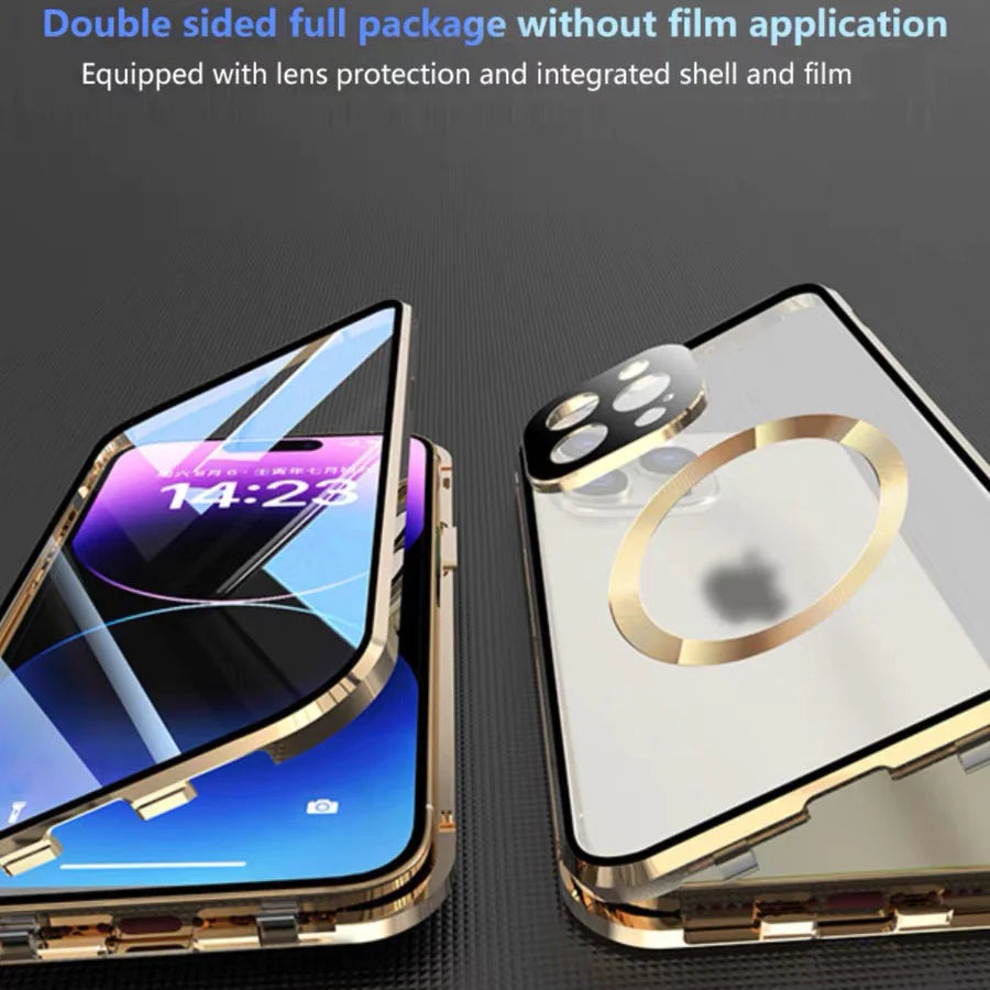 Suitable For iPhone Series Magnetic Magsafe Metal Glass Protective Mirror Buckle Anti Peeping Phone Case