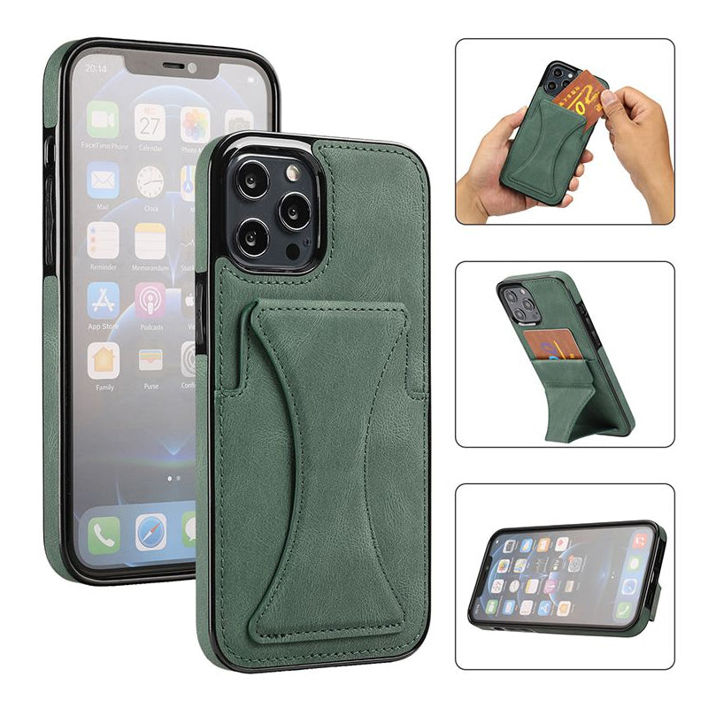 Luxury Card Slot Bracket Leather Case for iPhone