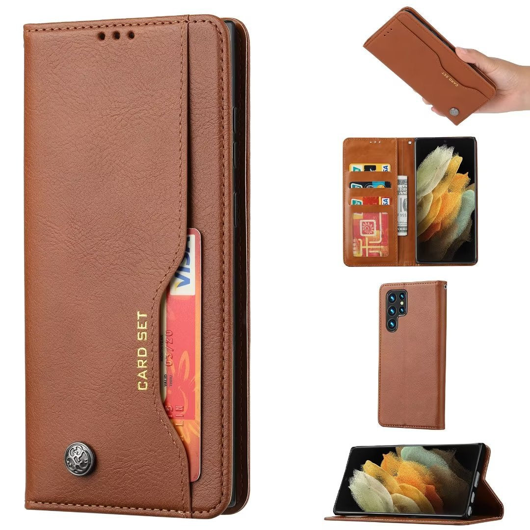 Luxurious Leather Texture Card Wallet Flip Magnetic Protective Case For Samsung