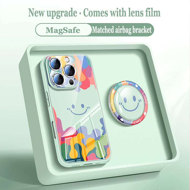 Cute Smiley Liquid Glass Magnetic Holder Phone Case For iPhone