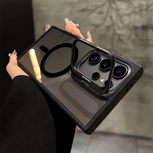 Soft Silicone-Edged Transparent Samsung Phone Case, Complete with a Foldable Metal Lens Protection Frame